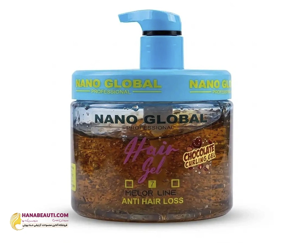 ژل موی شکلاتی نانو گلوبال Nano Global مدل آبی ضد ریزش و حالت دهنده مو حجم 500 میلی لیتر